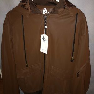 DAVID OUTWEAR MARZIANO LEATHER JACKET.  REMOVABLE HOODIE.  BRAND NEW WITH TAGS.